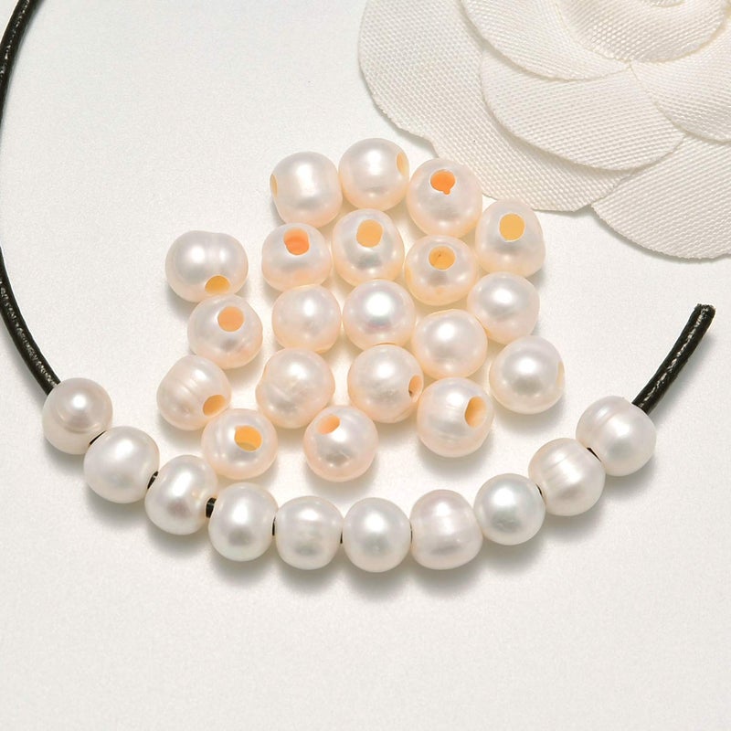 AD Beads Natural Gemstone 10mm Round Loose Beads Big Hole 2mm Sized 30pcs (White Pearl) - Image 2